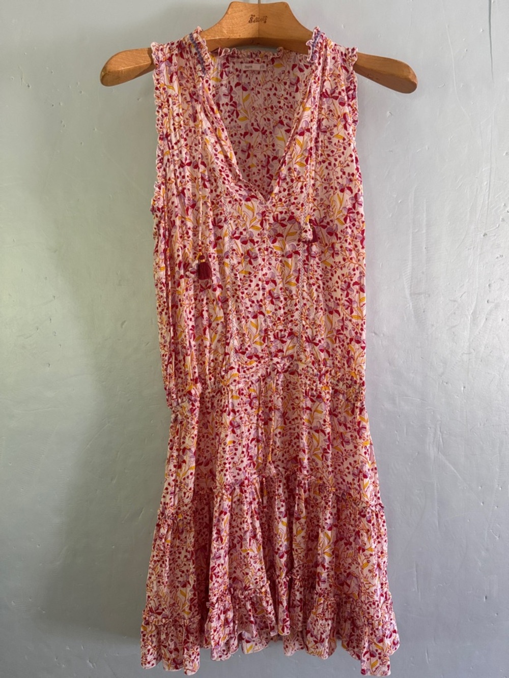 POUPETTE ST BARTH Dress Sz L Mini V Clara Dress Floral Purple Mini Jonquille - Picture 2 of 15
